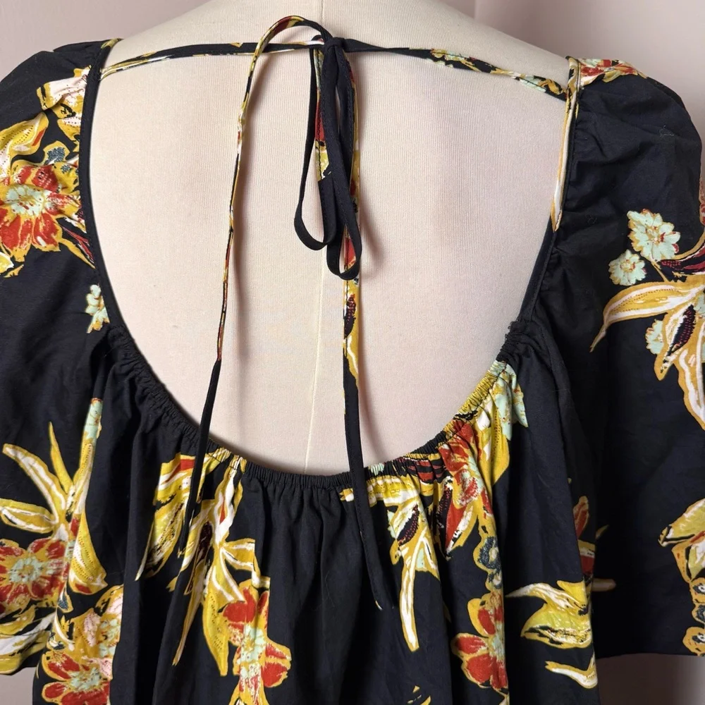FREE PEOPLE Jodie Tropical Print Kimono Sleeve Mini Dress BLACK / LARGE - Picture 10 of 14